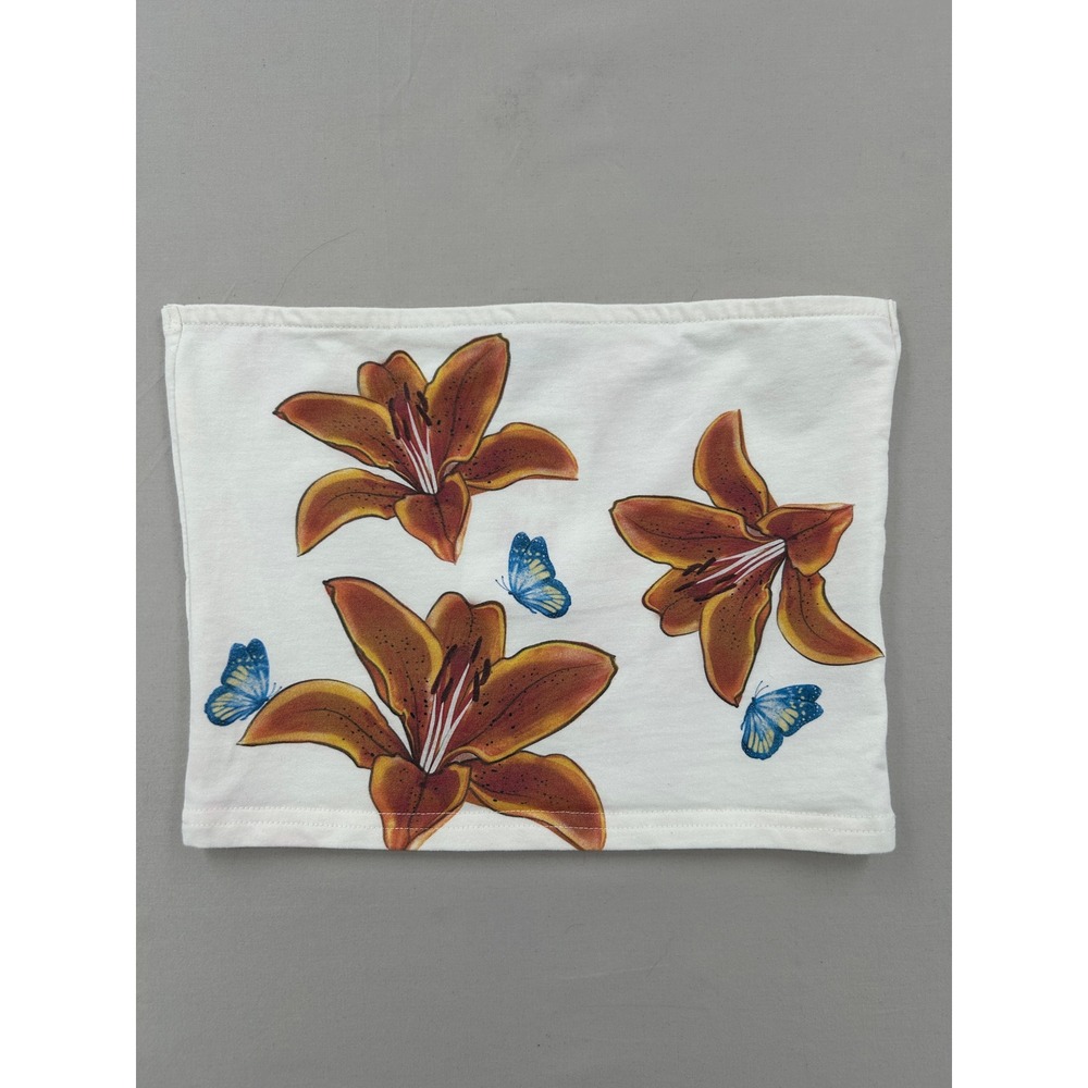 Edikted White Lily Butterfly Graphic Tube Top Strapless Crop S